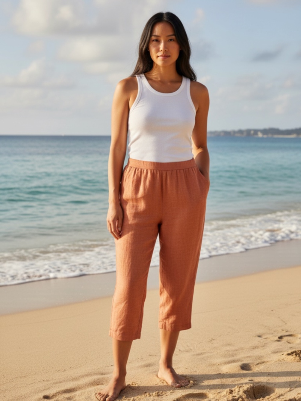 Norton McNaughton Cropped Ankle Pants Capris Sz 2X 18 20 Orange LINEN Coastal
